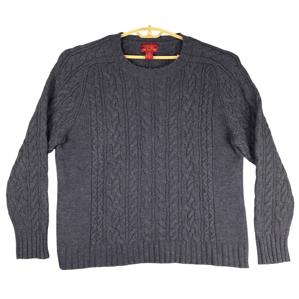 Moose Creek Mens XL Gray Wool Blend Cable Knit Crew Neck Sweater Pullover